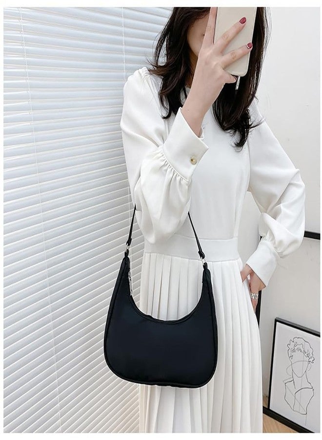LJJCSFF Nylon Black Shoulder Bag Cute Hobo Tote Under The Arm Purse Underarm Bag Crossbody Bag For Women Mini Clutch Purse With Zipper Closure - Image 3